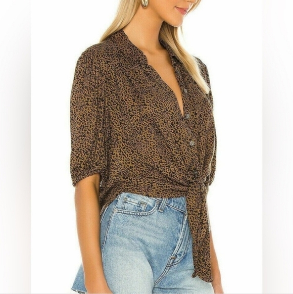 Free People Celia Animal Print Tie Front Top - Picture 2 of 8